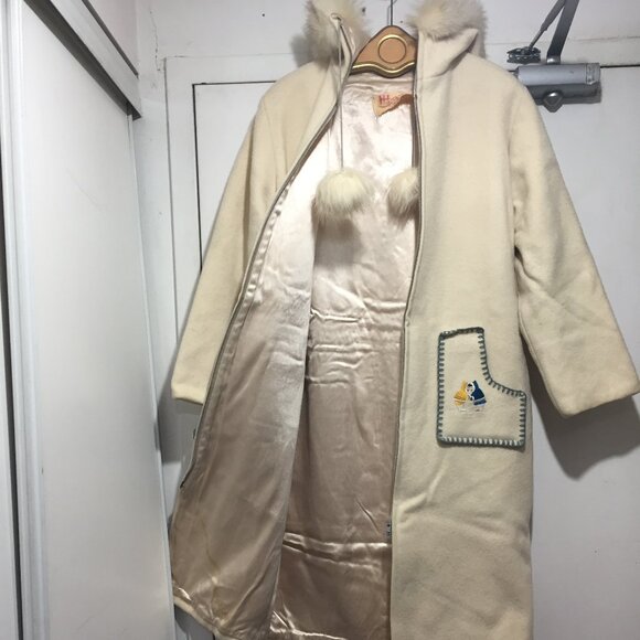 VINTAGE HUMBER HANDICRAFTS WOOL FUR TRENCH COATS SIZE M/L - Picture 4 of 11